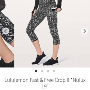 Lululemon size 4 Nulux fast and free crop II 2 19" inseam black white